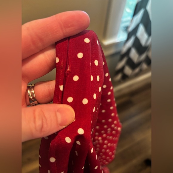 Princess Polly Burgundy Polka Dot Mini Dress short ruffle cottage core vacation - Picture 10 of 12